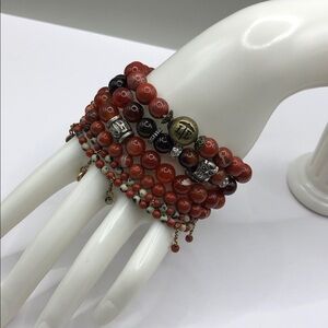 Curated bundle 5 red jasper-agate layering stackable bracelets boho festival